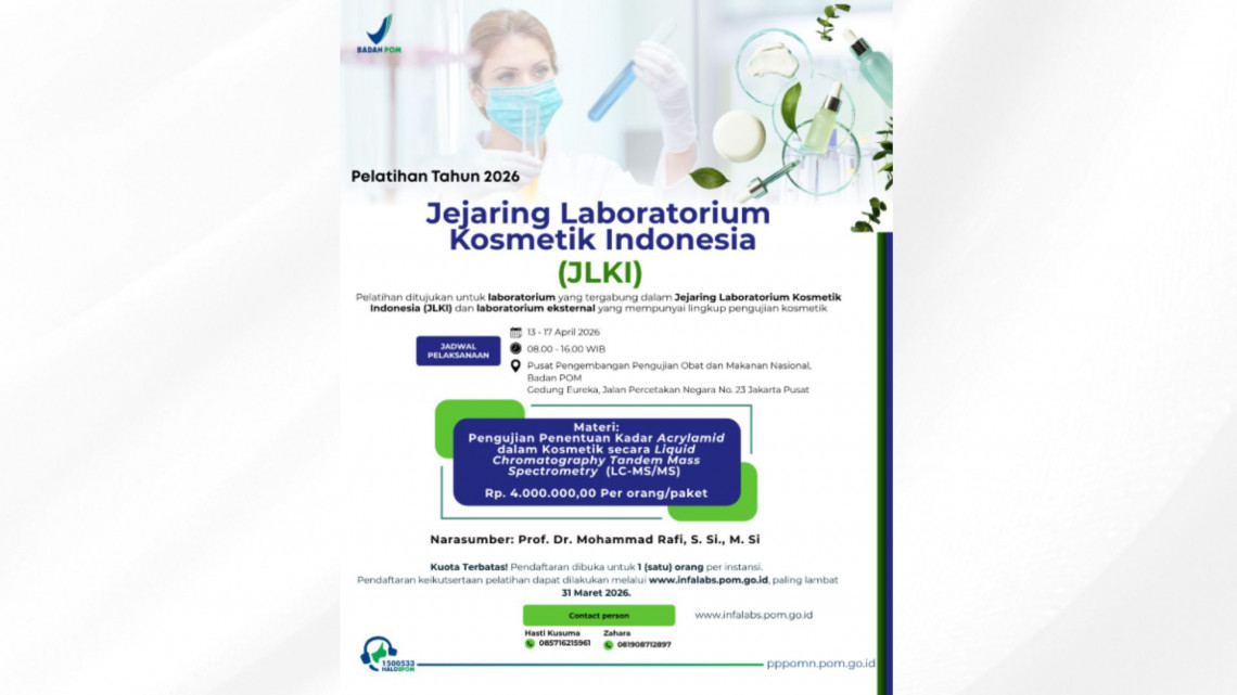 Pelatihan Tahun 2026Jejaring Laboratorium Kosmetik Indonesia JLKI